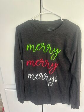 Merry Script Long-Sleeve Tee - Dark Gray